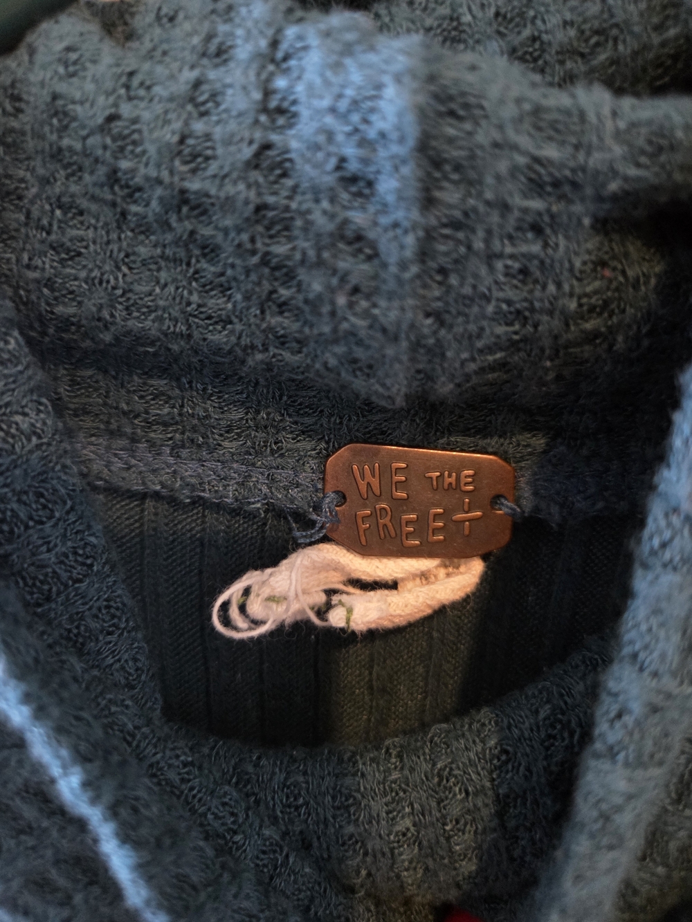 We The Free Free People Teal Waffle Knit Cowl Neck Sweater - Picture 3 of 3